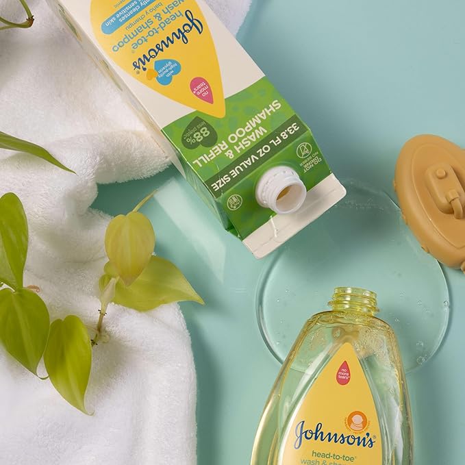 Johnson's Head-To-Toe Gentle Baby Body & Hair Wash, Tear-Free, Sulfate-Free & Hypoallergenic for Sensitive Skin, Value Size Refill, 33.8 fl. oz
