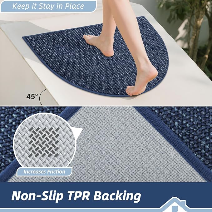 BEQHAUSE Dirt Trapper Door Mat 17" x 30" Half Circle Non Slip Washable Doormats