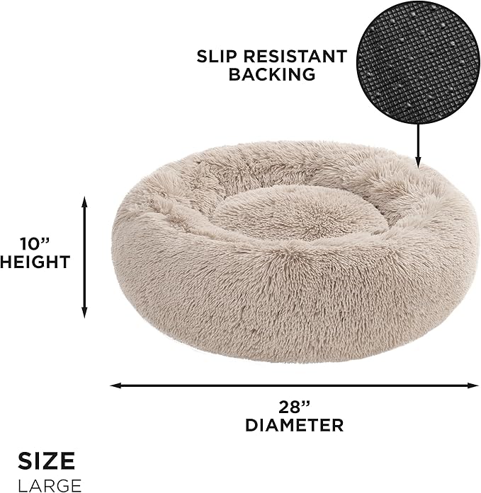 Juicy Couture Devon Faux Fur Large Taupe Round Pet Bed for Dogs and Cats