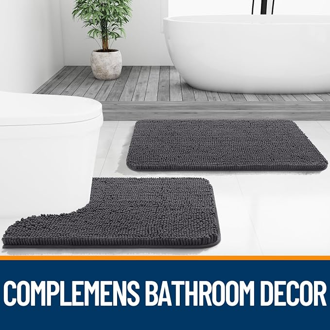OLANLY Bathroom Runner Rugs 47x24, Soft Absorbent Chenille Bath Rugs, Rubber