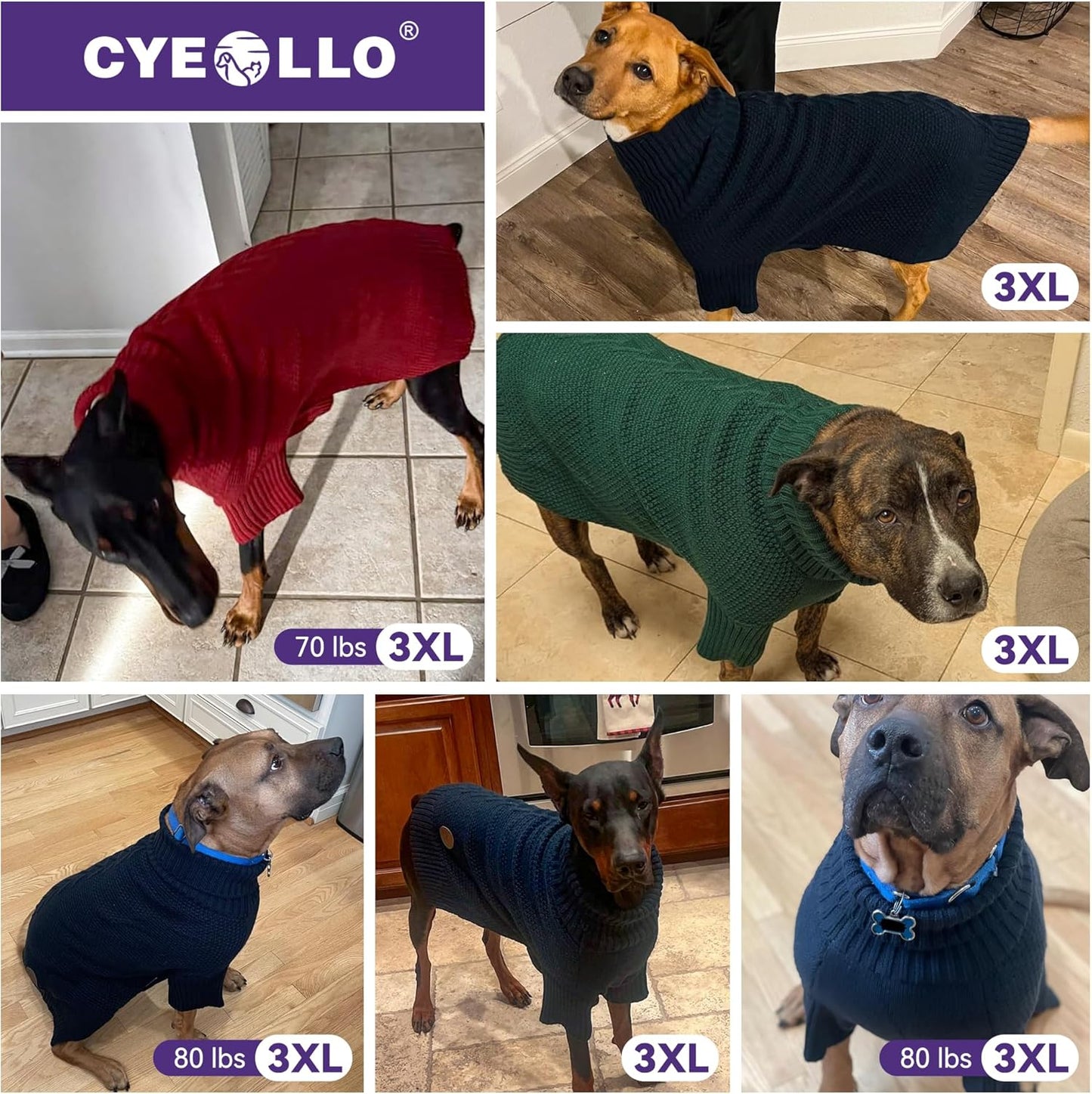 cyeollo 4XL Dog Sweater,Pullover Turtleneck for Large Dogs Classic Knitwear Fall Winter Cold Weather Dog Clothes Warm Pet Apparel Large Big Dogs Sweaters Male&Female, Green XXXXL