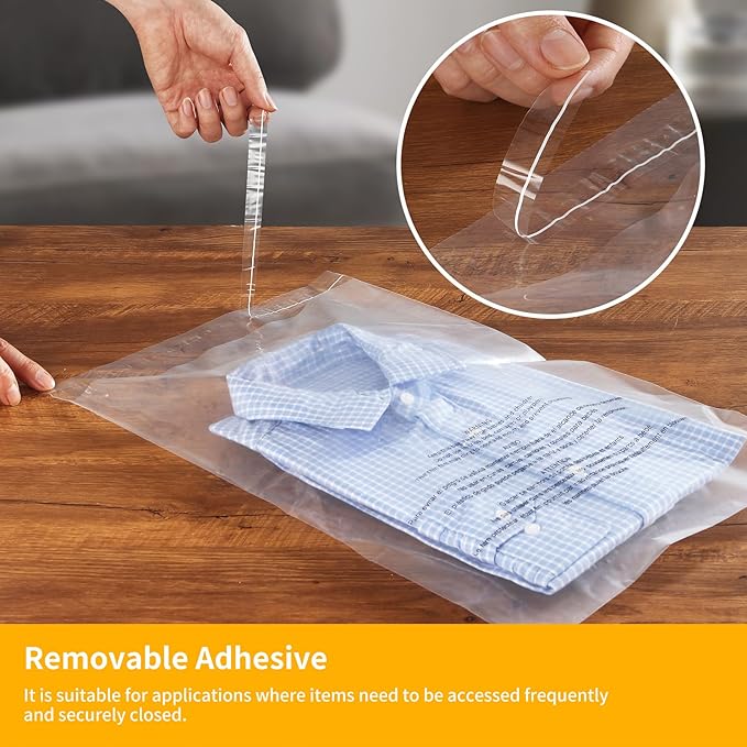 iMailer - 1000 Count - 12" x 15" Clear Plastic Poly Bags with Suffocation Warning for Clothing, T-Shirts,Shipping, Packaging -Resealable Adhesive,Not Strong