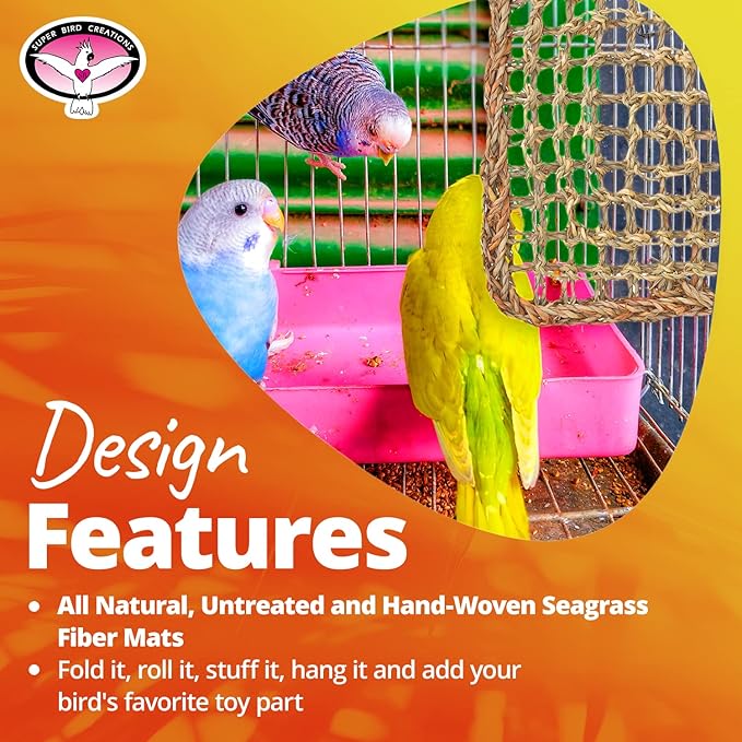 Super Bird Creations SB50007 Seagrass Mat for Cage Decor, Pet Enrichment and Boredom Relief - Versatile Toy-Making Base - Ideal for Parrots - Small to Large Birds & Reptiles - 7"x12" (1 Pack)