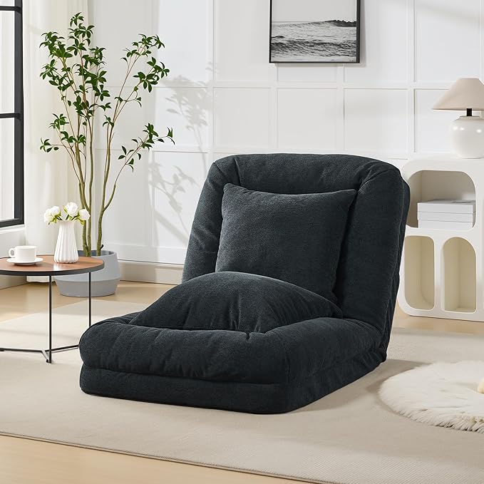 GarveeHome Human Dog Bed for Adult, Comfy Lazy Sofa Bed with 2 Pillows & 5 Adjustable Position, Chenille Upholstered Lounge Chair for Living Room Bedroom Black