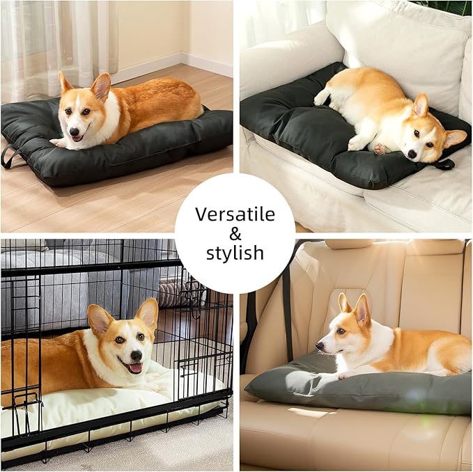 Chew Resistant Dog Bed for Large Dogs - Durable 41" x27 Kennel Pad with Soft Plush Filling, Machine Washable Crate Mat for Aggressive Chewers, Indoor Outdoor Pet Bed, Black