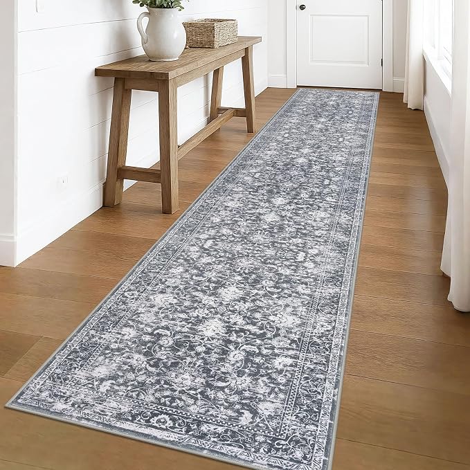 KILOCOCO Runner for Hallway 2.6x16 Runner Rug Printed Vintage Floral Washable