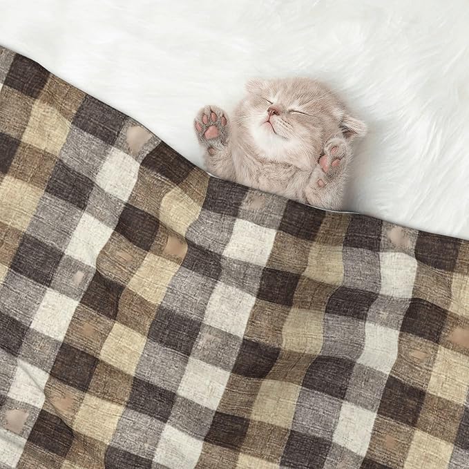 Waterproof Dog Blanket Soft Pet Blanket for Puppy Cat, Fleece Cat Throw Blankets for Furniture Bed Couch Sofa Reversible - Brown Gingham 4