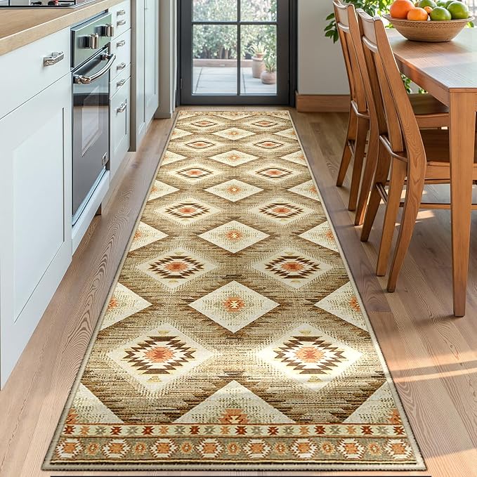 Area Rug 2x8 Rug Machine Washable Non-Slip Low Pile Print Pattern Western Rug
