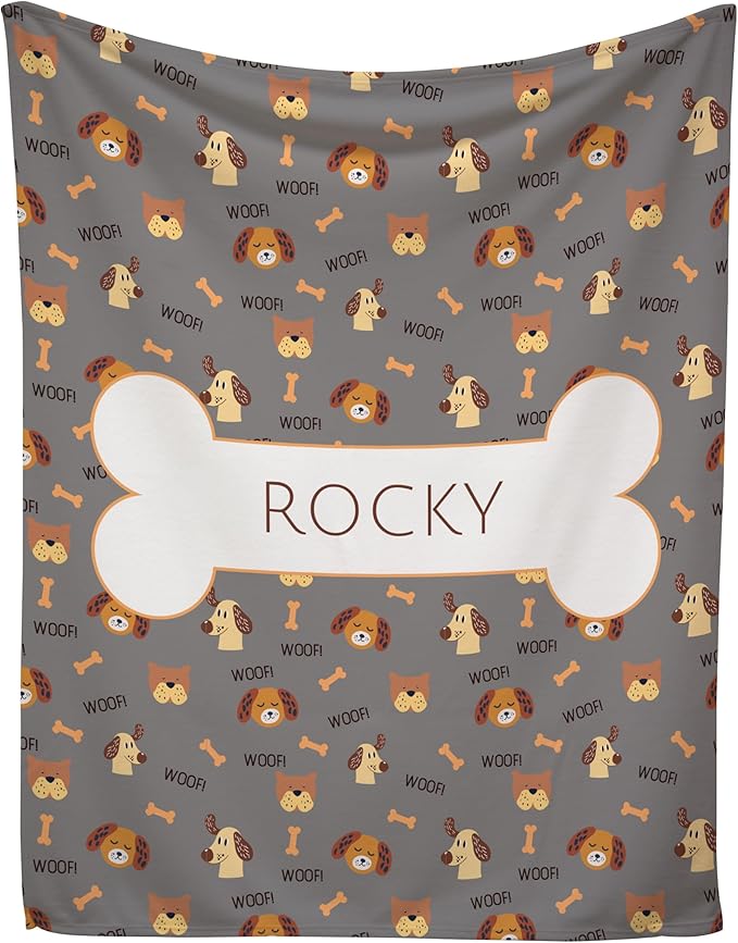 Prints Next Day – Custom 60" x 80" Fleece Pet Lightweight Blanket with Name - Gift for Dog or Cat Owners - Personalized Couch Throw - Puppy Patterned - Printed in America