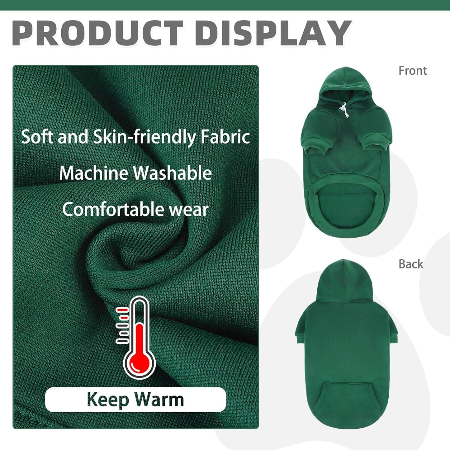 KOOLTAIL Basic Dog Hoodie - Soft & Warm Dog Hoodie Sweater with Leash Hole and Pocket, Dog Winter Coat, Cold Weather Clothes Sweatshirt for Small Medium Large Dogs Puppy Cat Boys Girls Deep Green XXL