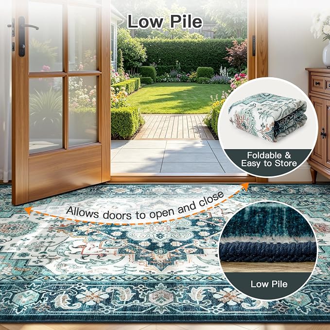 Lofus 5x7 Washable Rugs Non-Slip, Vintage Floral Area Rug