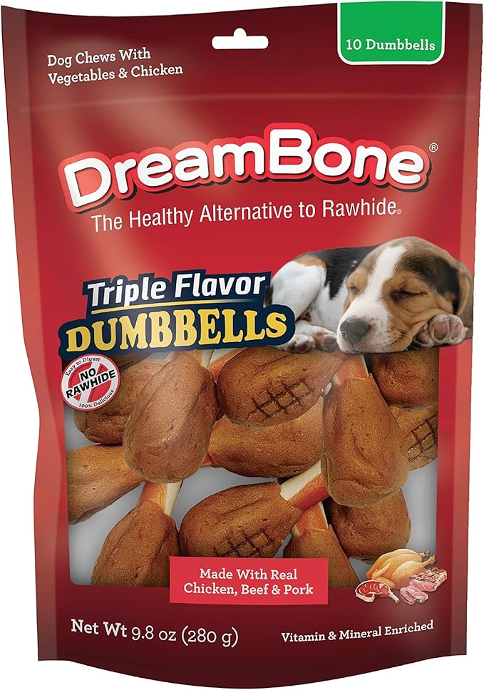 DreamBone Triple Flavor Dumbbells, Treat Your Dog to a Chew Made with Real Chicken and Vegetables