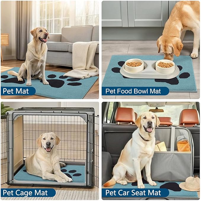 Buganda Dog Door Mat for Muddy Paws, Absorbent Dirt Trapper Washable Indoor Doormats, Non Slip Low-Profile Mud Mat for Dogs, Front Entrance Doormat for Inside Floor (30x20 Inches, Blue)