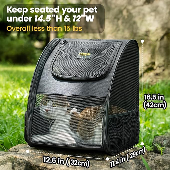 Cat Backpack Carrier for Small Dogs and Cats Fit Up to 15 Lbs,Small Dog Backpack, Foldable with 3-Side Mesh Windows, Pet Carrier for Travel & Hiking Friendly，Black