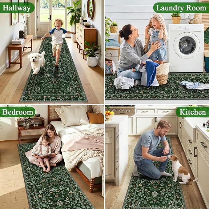 HEBE Washable Hallway Runner Rug 2'x 6' Non Slip Kitchen Rugs Runner, Low Pile