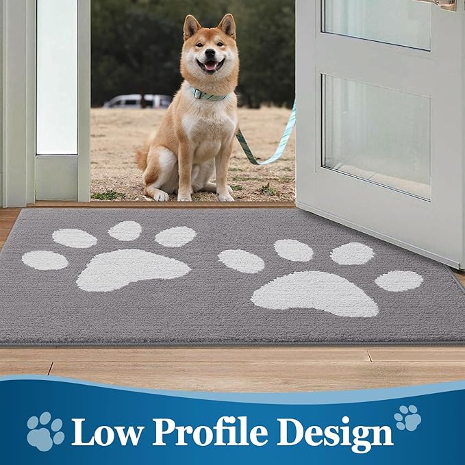 Buganda Dog Door Mat for Muddy Paws, Absorbent Dirt Trapper Washable Indoor Doormats, Non Slip Low-Profile Mud Mat for Dogs, Front Entrance Doormat for Inside Floor (70x24 Inches, Light Grey)