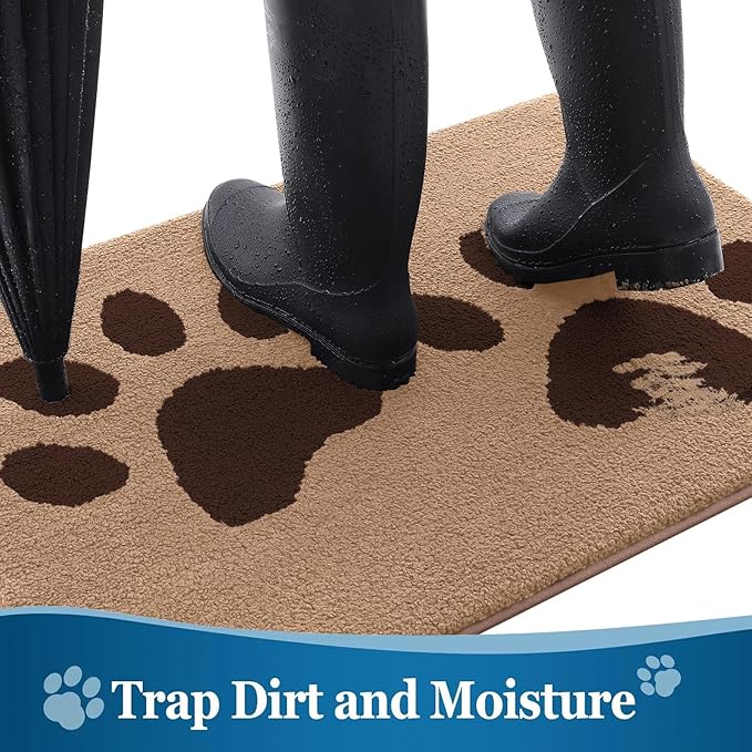 Buganda Dog Door Mat for Muddy Paws, Absorbent Dirt Trapper Washable Indoor Doormats, Non Slip Low-Profile Mud Mat for Dogs, Front Entrance Doormat for Inside Floor (30x20 Inches, Beige)