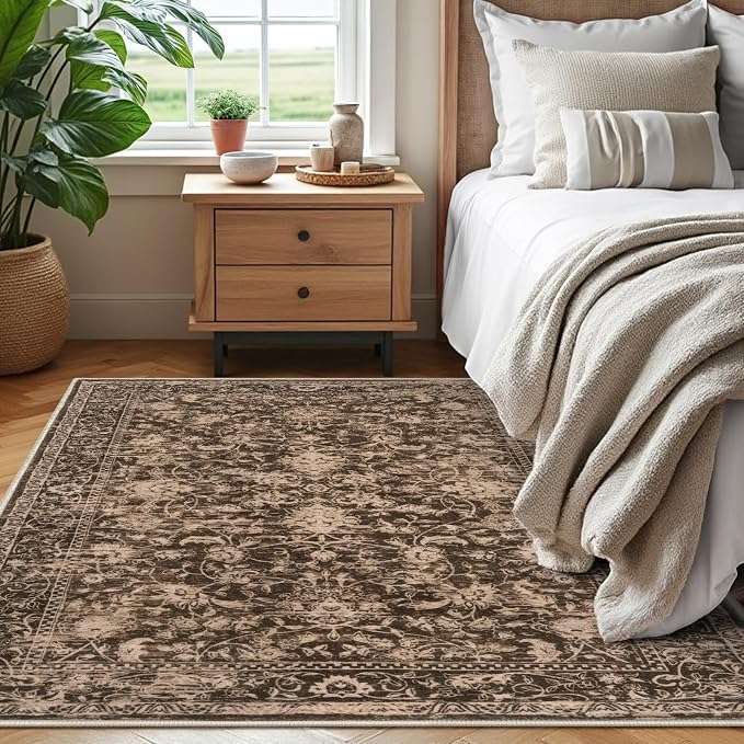 KILOCOCO Area Rug 4x6 Entryway Rug Washable Printed Vintage Floral Rubber