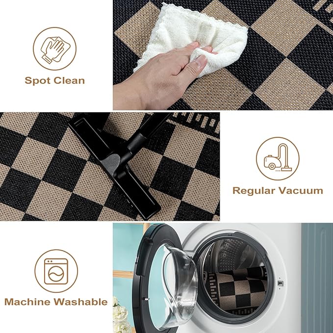Checkered Easy Jute Entryway Rug, 2x3 Washable Non Slip Kitchen Rug, Indoor