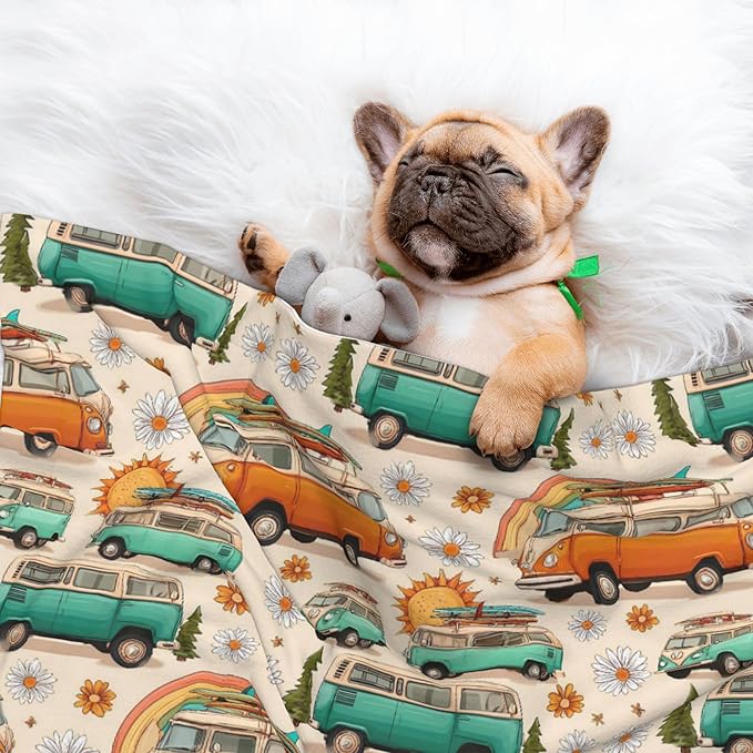Waterproof Dog Blanket Soft Pet Blanket for Puppy Cat, Fleece Cat Throw Blankets for Furniture Bed Couch Sofa Reversible - Camp Van 3