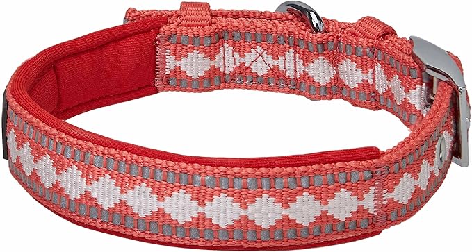 Blueberry Pet Reflective Jacquard Dog Collar with Neoprene Padding & Metal Buckle | Soft & Adjustable Safety Collar - Coral, Neck 13-16.5", for Medium Breed