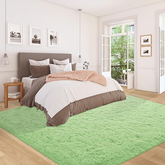 5x7 Area Rug for Living Room: Fluffy Shag Soft Washable Rugs Fuzzy Plush Indoor Carpet for Bedroom Nursery Playroom Dorm Kids Girls Boys Room (Sage Green, 5'x7')