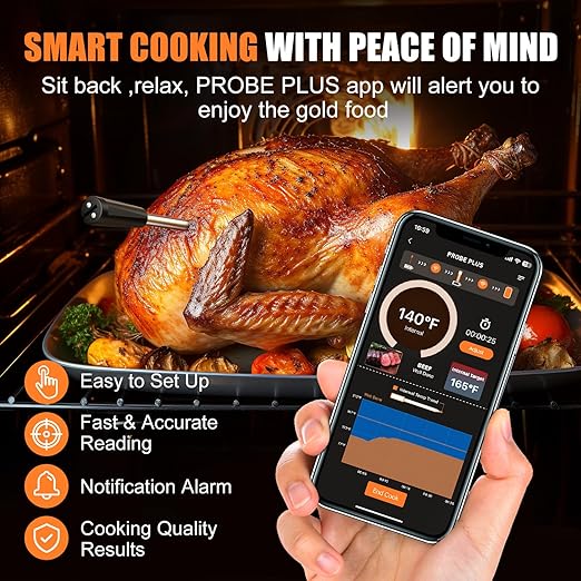 INSMART Wireless Smart Meat Thermometer,330FT Bluetooth Range,100% Waterproof,Precision Cooking Grilling,Multi Sensors,for BBQ,Oven,Grill,Kitchen,Smoker, Rotisserie Turkey Beef/iOS & Android App
