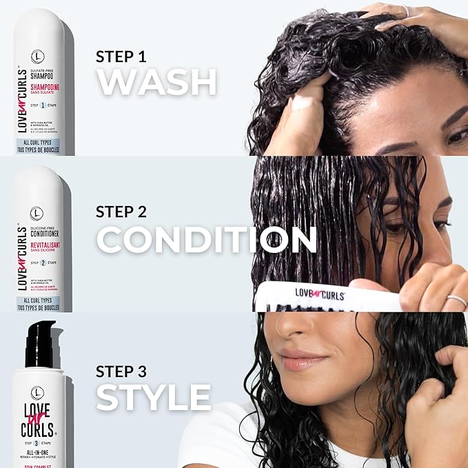 Love Ur Curls Fragrance Free Curly Shampoo and Conditioner Set with All in One Curl Cream Styler for Wavy Hair, 3 Step System to Repair, 200 mL