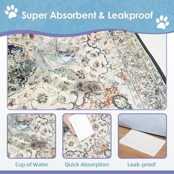 Washable Pee Pads for Dogs 2 Pack, 36" x 24" Reusable Puppy Pads Waterproof, Super Absorbent Dog Rugs, Leakproof, Dog Crate Pad, Playpen Mat, Whelping Pads, Vintage Medallion