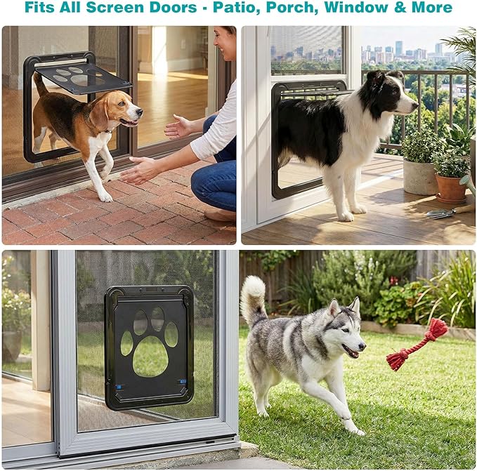 Ownpets Dog Screen Door, Inside Door Flap 12x14x0.4 Inch, Lockable Pet Screen Door, Magnetic Self-Closing Screen Door with Locking Function, Sturdy Screen Door for Dogs Cats