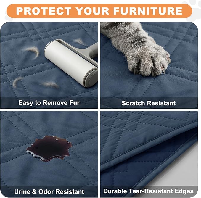 100% Waterproof Dog Couch Protector, Triple-Layer Waterproof Dog Bed Cover Pet Blanket Reversible 2-Tone Sofa Shield, Non-Slip Furniture Guard for Pets(68×82 Inch, Blue+Navy Blue)
