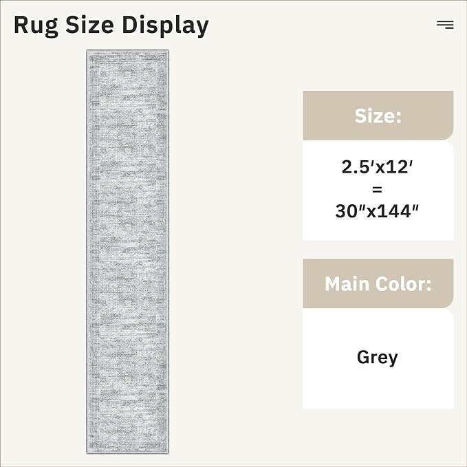 Runner Rug 2'6" x 12' Washable Non-Slip Runner Rugs