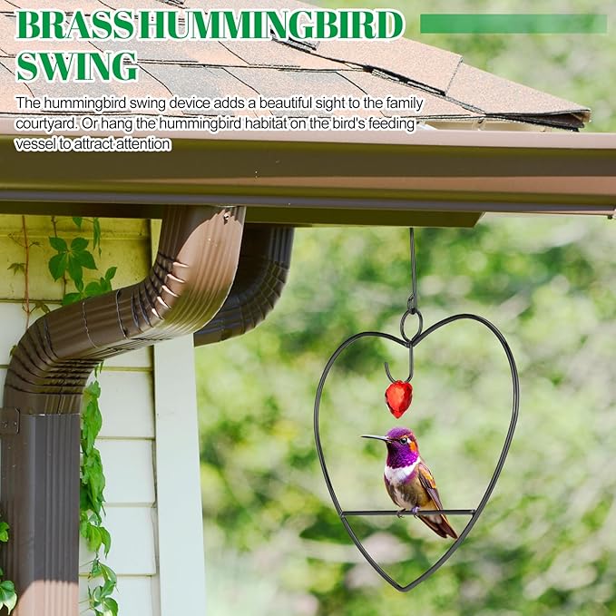 LemonRoad Hummingbird Swing, Tweet Heart Birdie Swing, Copper Hummingbird Perch Metal Frame for Wild Finches & Orioles Bird Outdoors Indoor Trunk Lawn Patio Garden (Black)