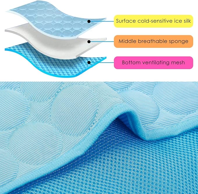 Dog Cooling Mat, Pet Dog Self Cool Pad, Ice Silk Washable Summer Cooled Mat for Dogs Cats, Kennels, Crates and Beds