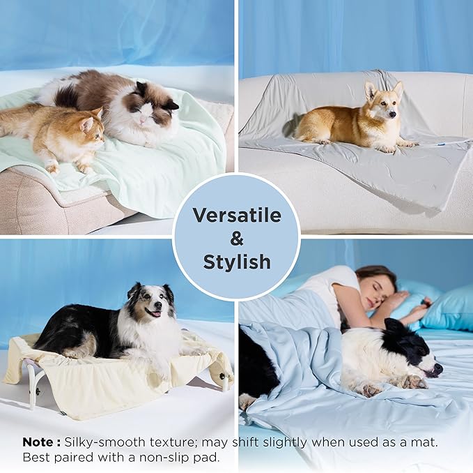 Bedsure Cooling Blanket for Small Dogs with Breathable Air-Core Fill Q-MAX>0.4 - Dog Cooling Mat Soft, Lightweight Pet Cat Throw Cold Blanket Washable for Summer, Pale Jade, 25x35