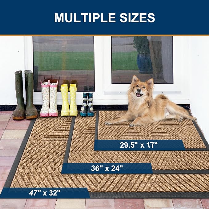 Smiry Front Door Mat Outside Entrance, Heavy Duty Sturdy Natural Rubber Doormat