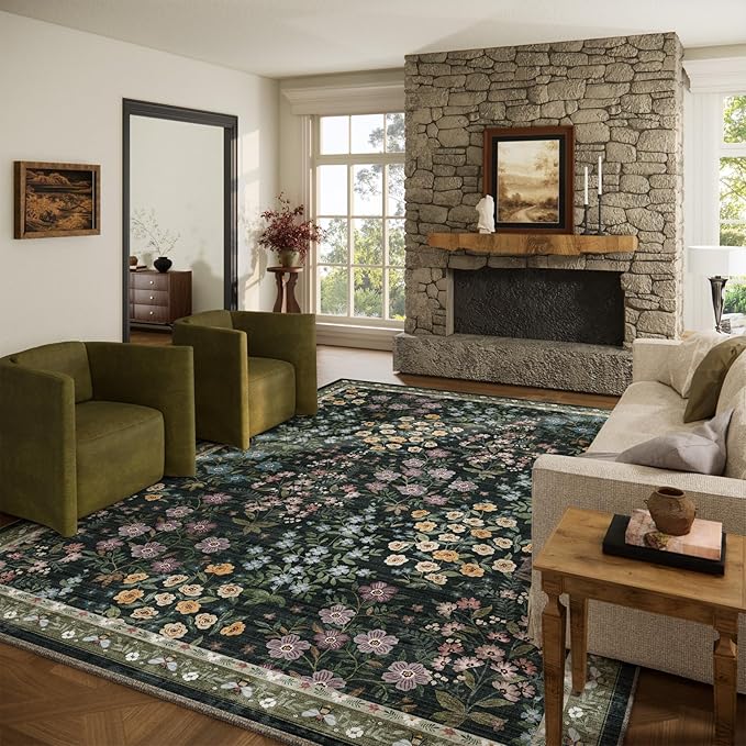 8x10 Area Rugs for Living Room: Washable Rug for Bedroom Vintage Stain