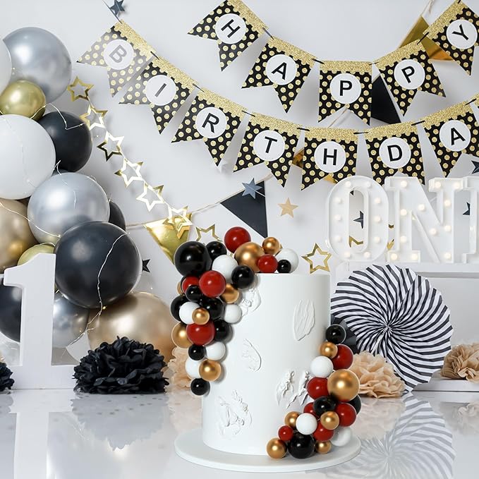 75 Pieces Cake Balls Topper Decorations Foam Cupcake Topper Mini Balloon Cake Topper Picks for Deco Birthday Party Wedding（Black, Red, Gold, White）