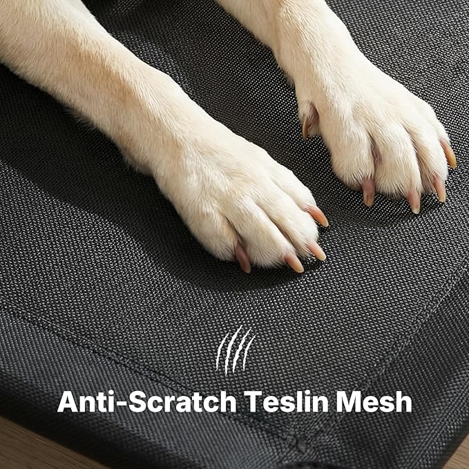 Veehoo Outdoor Dog Bed, 53" XXL Raised Dog Bed, Elevated Dog Bed with Headrest Sides, Washable Cooling Dog Cot with Non-Skid Feet, Breathable Mesh, Portable Pet Hammock for Indoor or Camping, Black