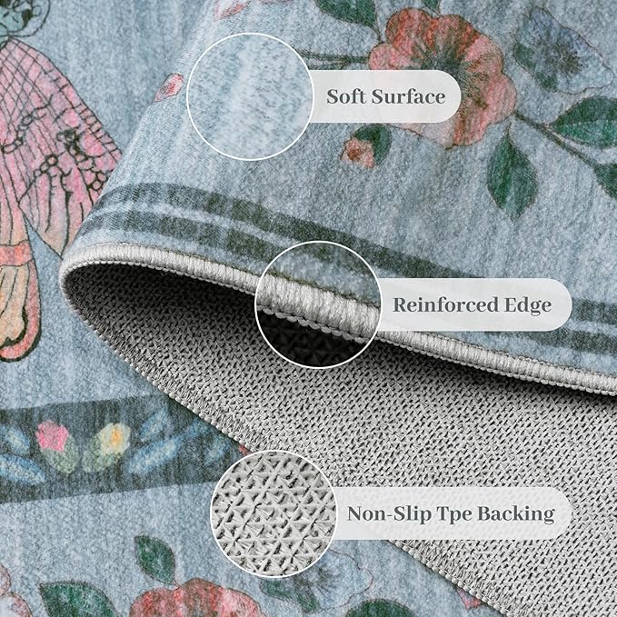 8x10 Area Rugs with Insect Print - Bug Rug Non-Shedding Stain Resistant Soft Carpet for Bedroom, Low Pile Ultra-Thin Machine Washable Carpet for Dining Room, Kids Nursery, Office (8'x10' Blue)