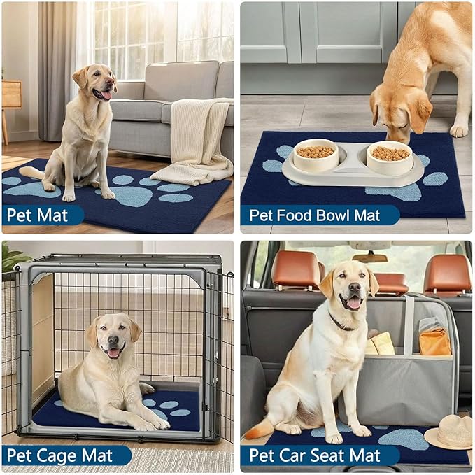 Buganda Dog Door Mat for Muddy Paws, Absorbent Dirt Trapper Washable Indoor Doormats, Non Slip Low-Profile Mud Mat for Dogs, Front Entrance Doormat for Inside Floor (40x32 Inches, Dark Blue)