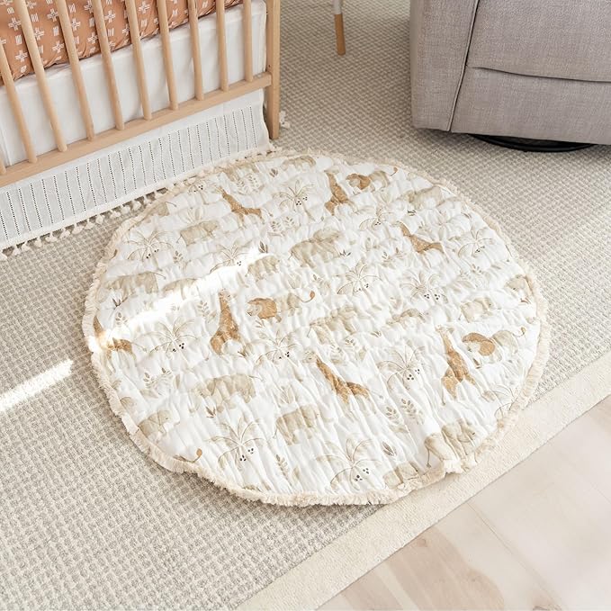 Crane Baby Safari Baby Tummy Time Activity Mat 40"X40", Reversible Floor Play Mat for Boys and Girls, Jungle Nursery Decor