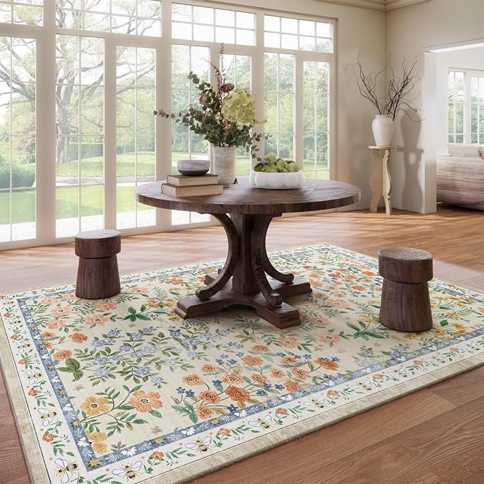 Machine Washable Rugs for Living Room: 8x10 Area Rugs for Bedroom Vintage Stain