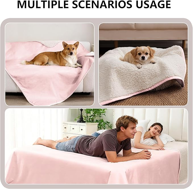 Waterproof Dog Blanket for Small Dog, Leak Proof Pet Couch Sherpa Throw Blankets for Cat, Reversible Sofa Bed Protector Machine Washable-25 x35,Pink