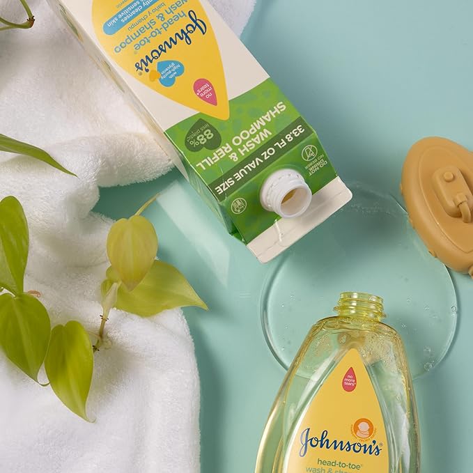 Johnson's Head-To-Toe Gentle Body Wash & Shampoo for Baby's Sensitive Skin & Hair, Tear-Free, Sulfate-Free & Hypoallergenic, Value Size Refill, 33.8 fl. oz (Pack of 2)