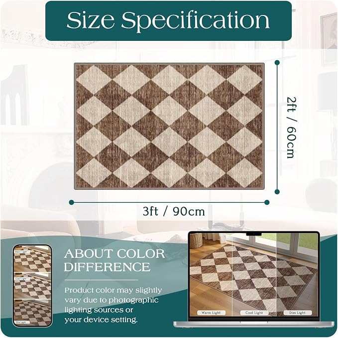 Front Door Rug - 2x3 Brown Beige Non-Slip Washable Doormat Indoor Outdoor Mat