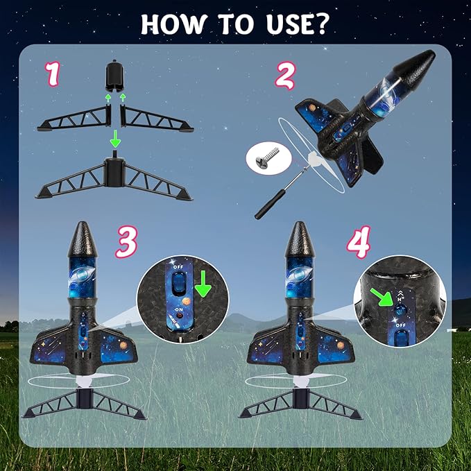 Rocket Launcher for Kids -200 Feet of Flight Altitude, Auto Electric Rocket Toys with Safe Parachute, Outdoor Summer Yard Toys Christmas Birthday Gifts for Boys & Girls Age 6 7 9 10 12 8-13 Years Old