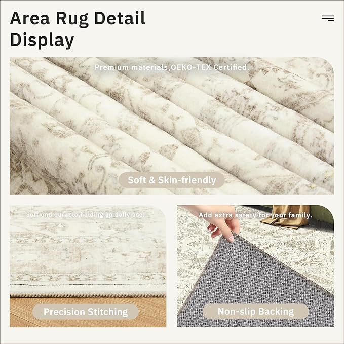 Soalmost 7x9 Area Rug for Living Room Washable Abstract Vintage Soft Thin