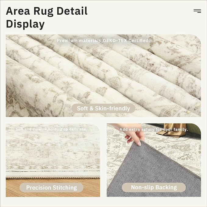 Soalmost Area Rug 6x9, Washable Rugs, Stain Resistant Gray Area Rugs