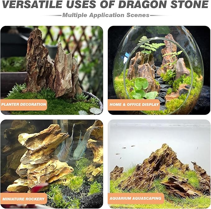 Unocho Dragon Stone Aquarium Rocks 5lb Seiryu Stone for Fish Aquariums Landscaping Model Fish Tanks Terrariums Vivariums Paludarium Amphibian Enclosures(2-4 inches)